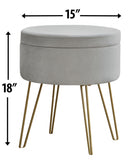 Round Velvet Storage Ottoman - Silver