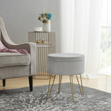 Round Velvet Storage Ottoman - Silver