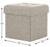 Foldable Tufted Linen Square Storage Ottoman - Beige