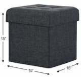 Foldable Tufted Linen Square Storage Ottoman - Black