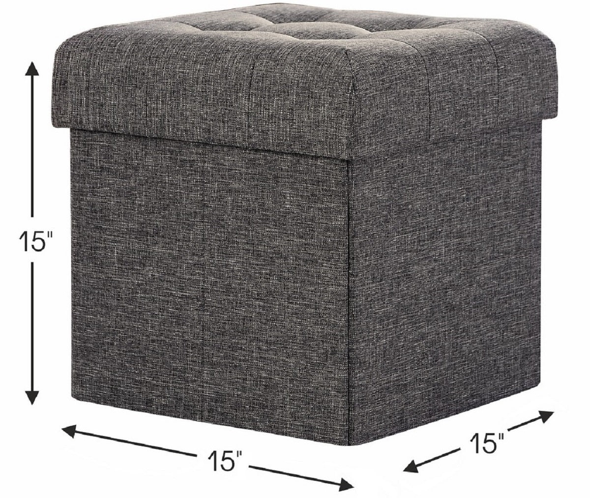 Foldable Tufted Linen Square Storage Ottoman - Charcoal Gray