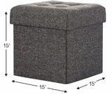 Foldable Tufted Linen Square Storage Ottoman - Charcoal Gray
