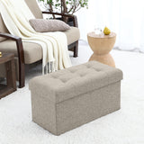 Foldable Tufted Linen Bench Storage Ottoman - Beige