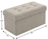 Foldable Tufted Linen Bench Storage Ottoman - Beige