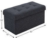 Foldable Tufted Linen Bench Storage Ottoman - Black