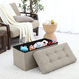 Foldable Tufted Linen Bench Storage Ottoman - Beige