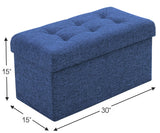 Foldable Tufted Linen Bench Storage Ottoman - Navy Blue