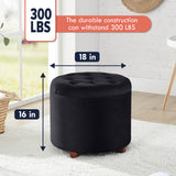 Donovan Round Tufted Velvet Storage Ottoman - Black
