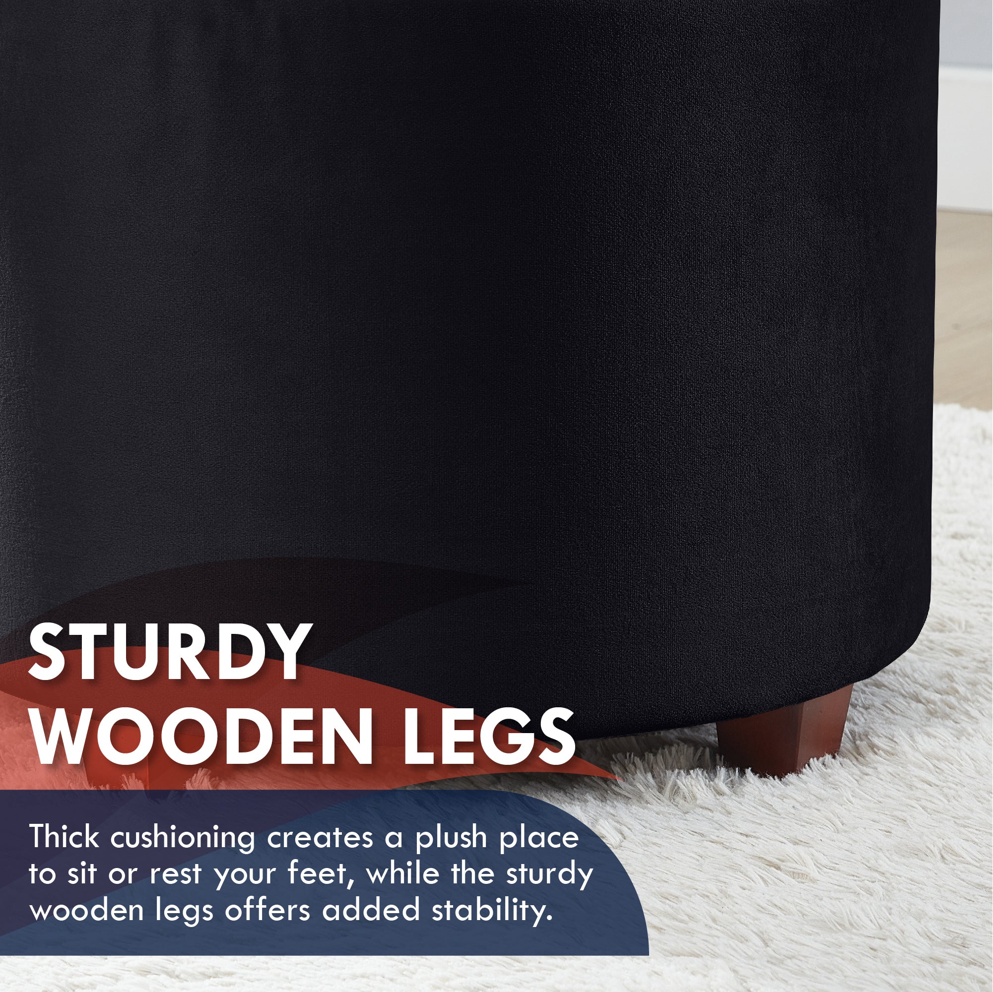 Donovan Round Tufted Velvet Storage Ottoman - Black