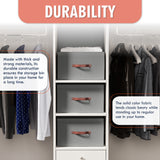 Foldable Linen XLarge Storage Bin with Leather Handles and Lid - Set of 3