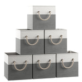 Foldable Linen Storage Cube Bin with Rope Handles - Set of 6