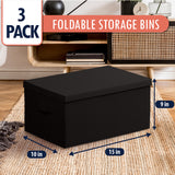 Foldable Large Storage Bin with Handles and Lid - Set of 3