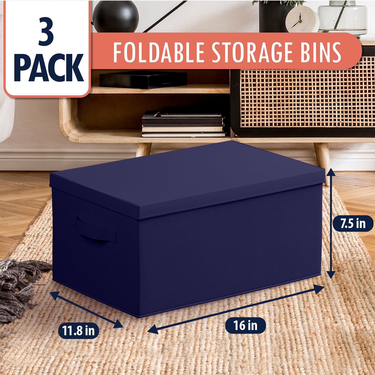 Foldable XLarge Storage Bin with Handles and Lid - Set of 3
