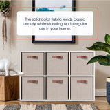 Foldable Linen Storage Cube Bin with Leather Handles - 13 Inch - Set of 6