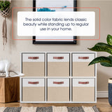 Foldable Linen Storage Cube Bin with Leather Handles - 13 Inch - Set of 6