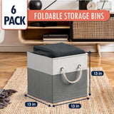 Foldable Linen Storage Cube Bin with Rope Handles - Set of 6
