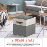 Foldable Linen Storage Cube Bin with Leather Handles - 13 Inch - Set of 6