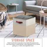 Foldable Linen Storage Cube Bin with Leather Handles - 13 Inch - Set of 6
