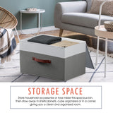 Foldable Linen XLarge Storage Bin with Leather Handles and Lid - Set of 3