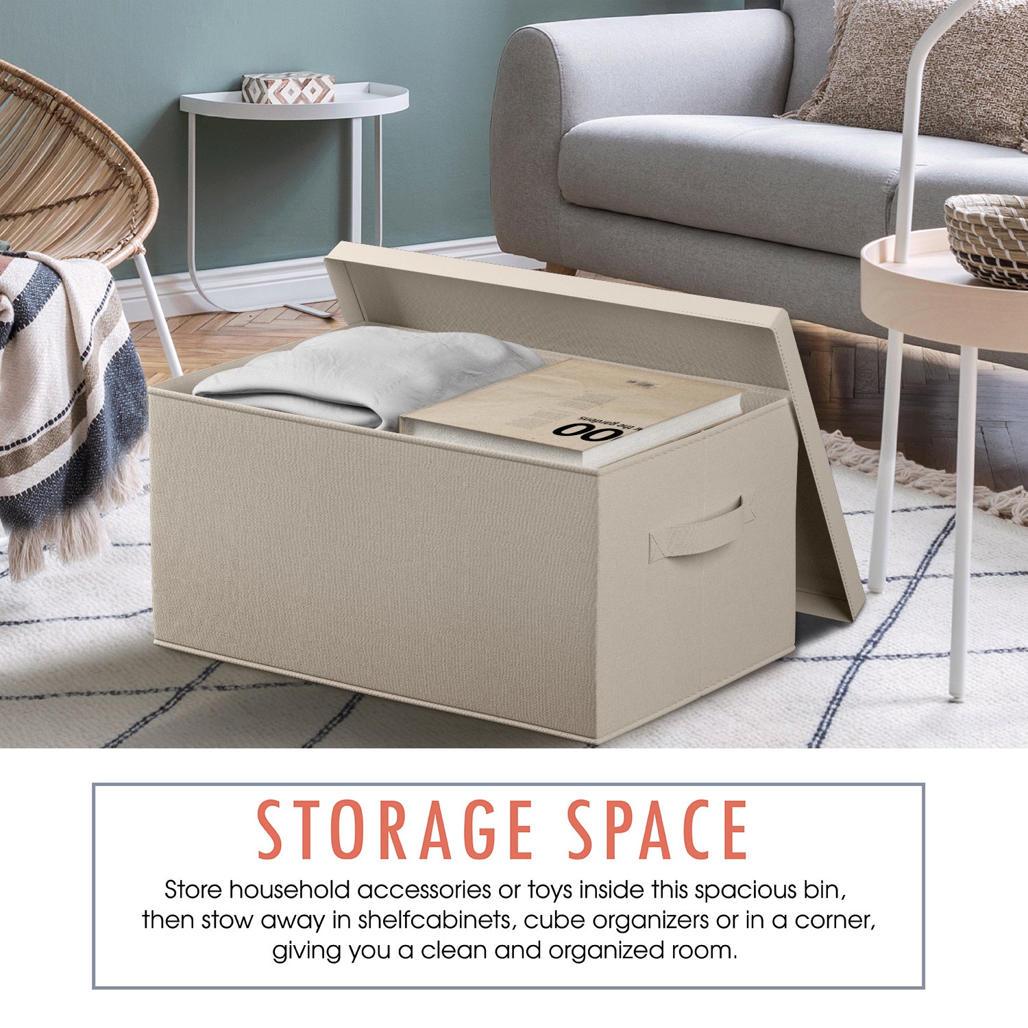 Foldable Large Storage Bin with Handles and Lid - Set of 3