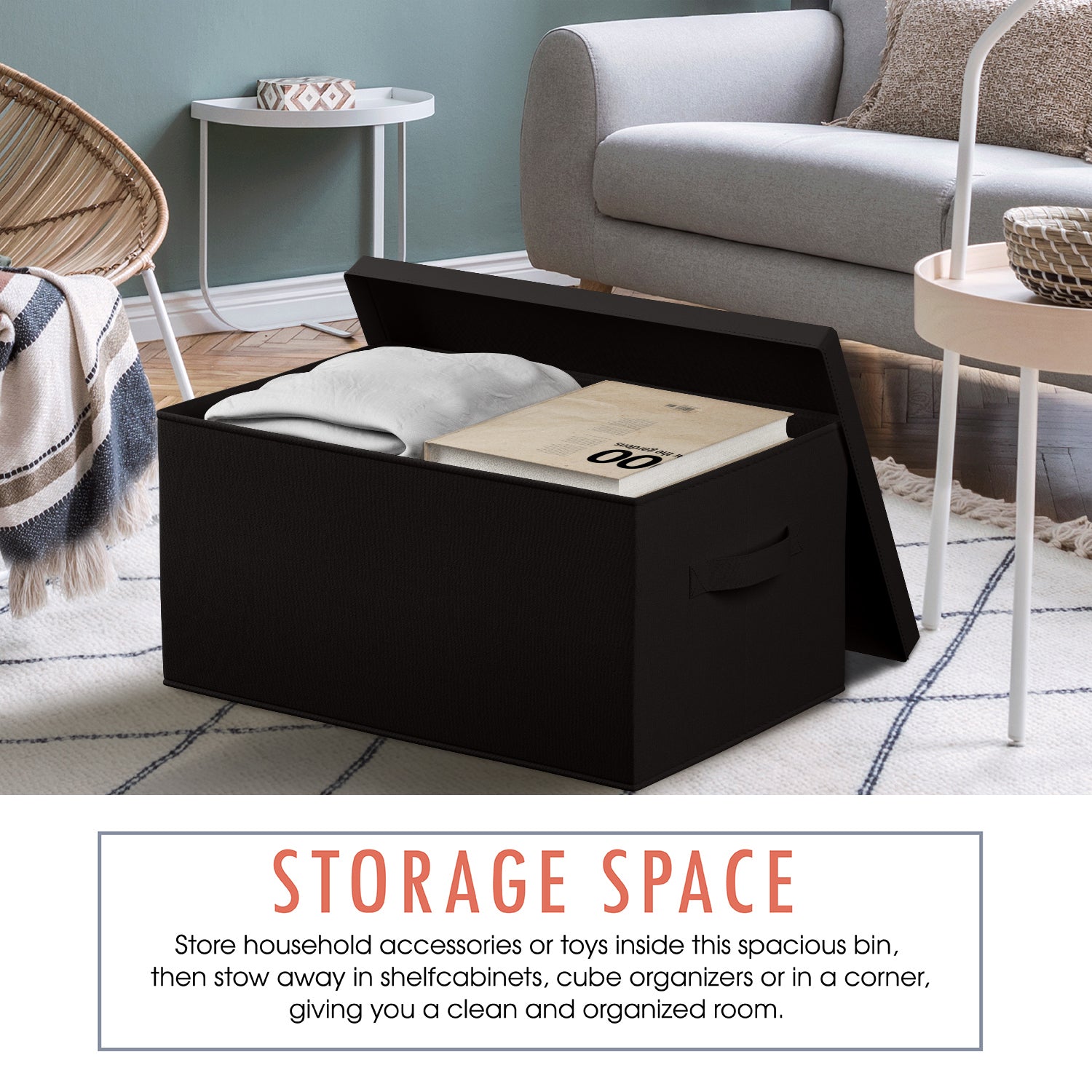 Foldable Large Storage Bin with Handles and Lid - Set of 3