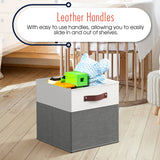Foldable Linen Storage Cube Bin with Leather Handles - 13 Inch - Set of 6