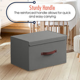 Foldable Linen XLarge Storage Bin with Leather Handles and Lid - Set of 3