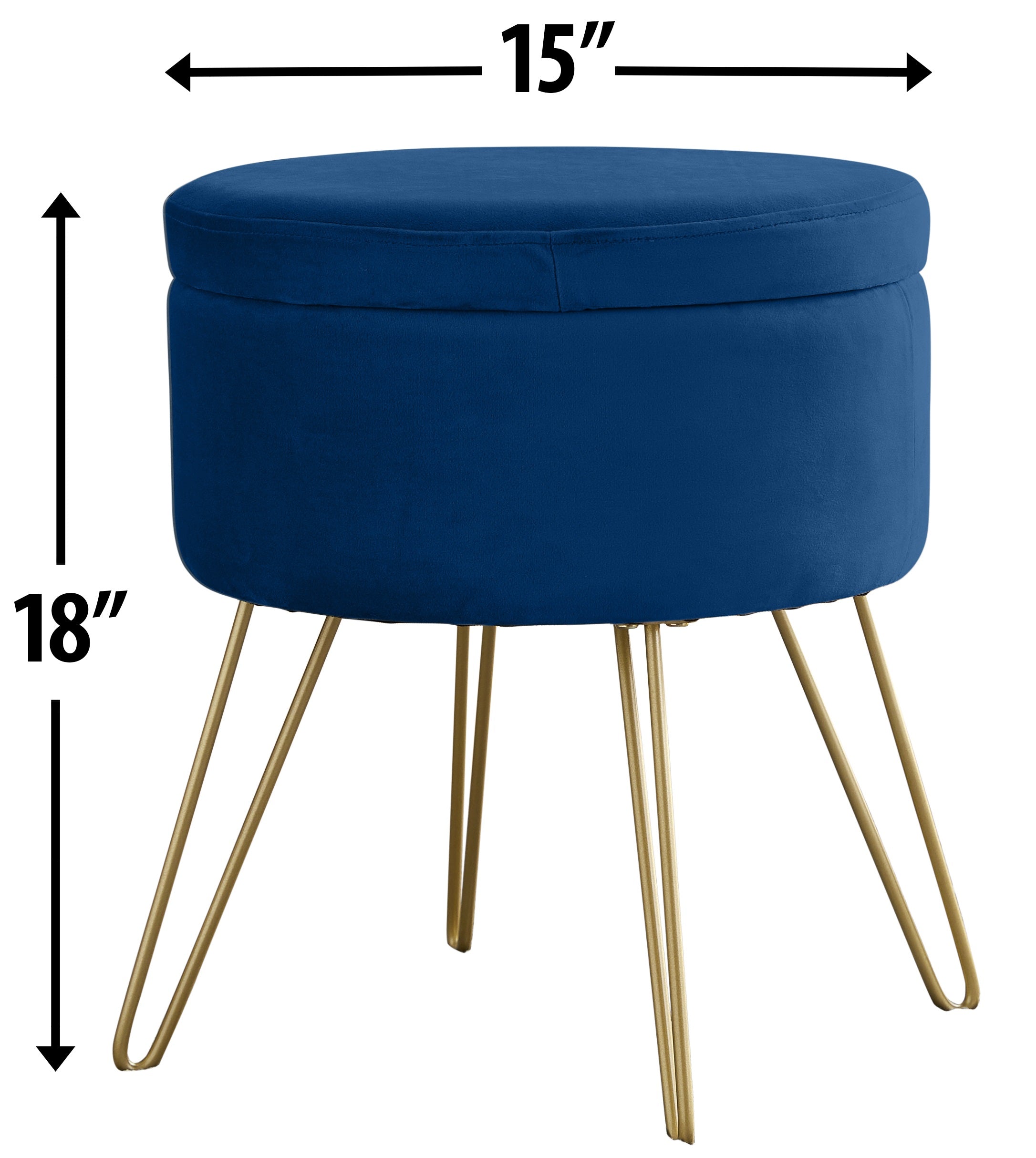 Round Velvet Storage Ottoman - Navy