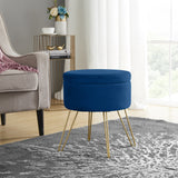 Round Velvet Storage Ottoman - Navy