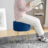 Round Velvet Storage Ottoman - Navy