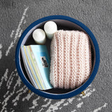 Round Velvet Storage Ottoman - Navy
