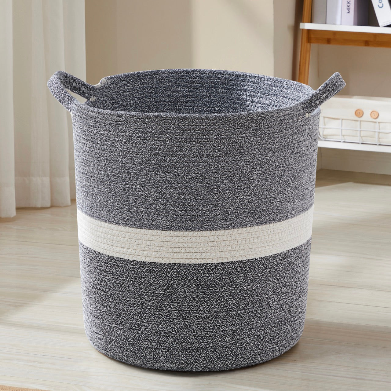 Large Cotton Rope Laundry Hamper Woven Basket with Handles