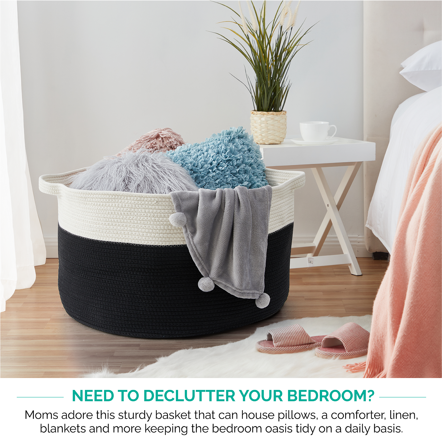 Extra Large Round Cotton Rope Storage Basket Laundry Hamper with Handles