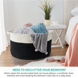 Extra Large Round Cotton Rope Storage Basket Laundry Hamper with Handles