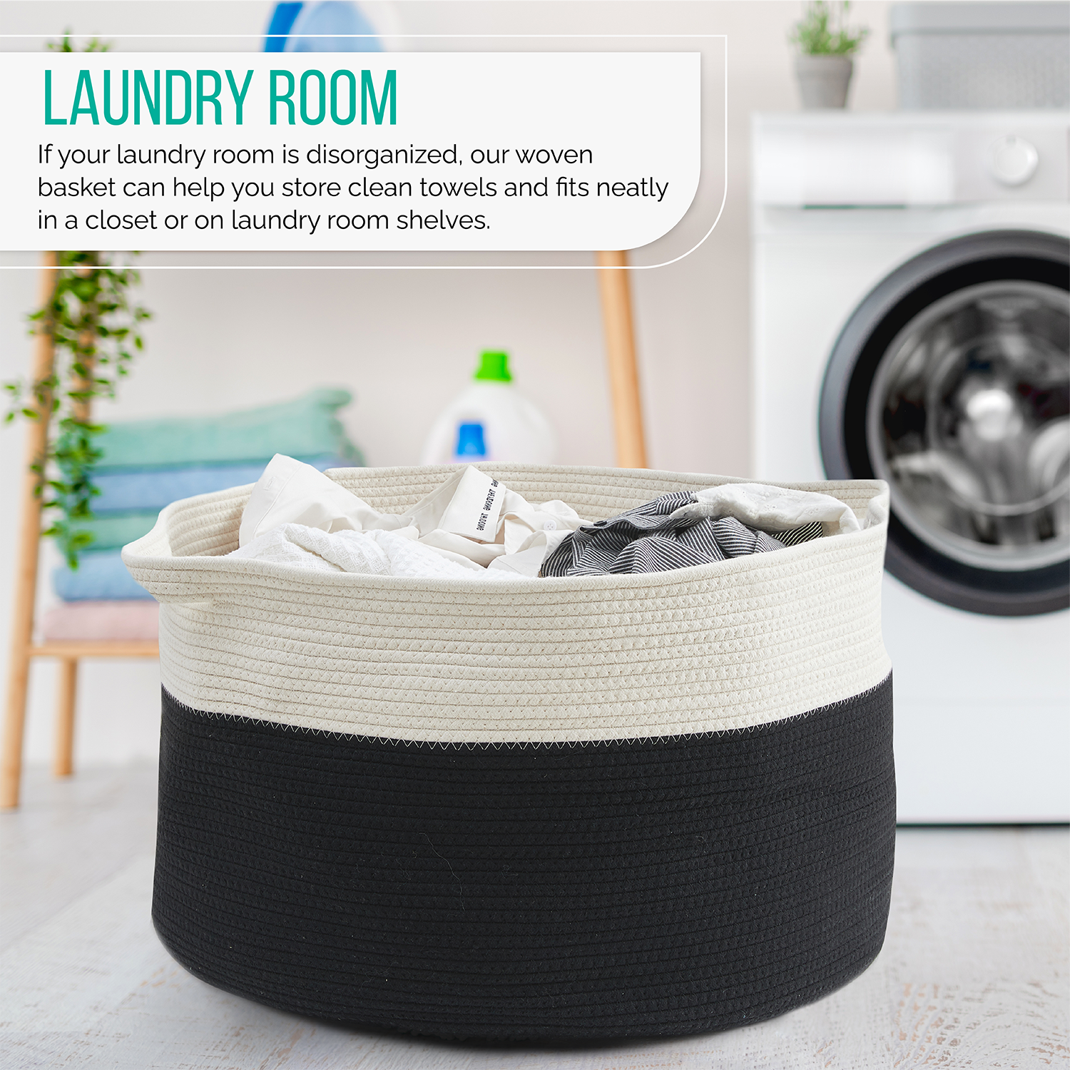 Extra Large Round Cotton Rope Storage Basket Laundry Hamper with Handles