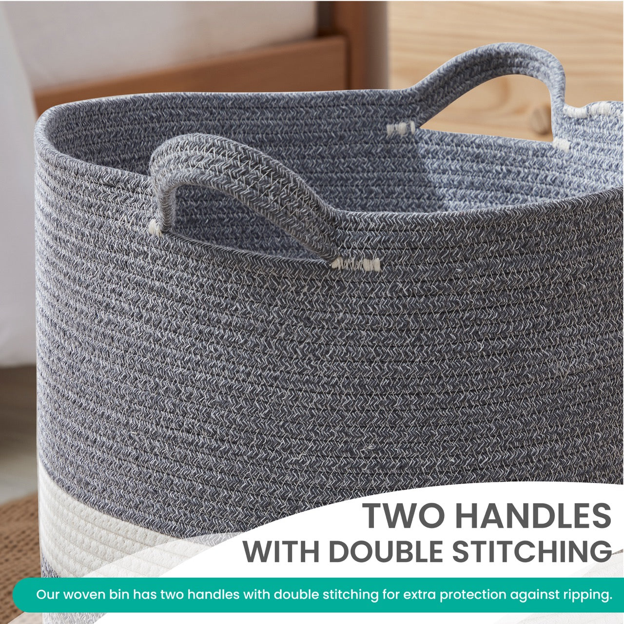 Large Cotton Rope Laundry Hamper Woven Basket with Handles