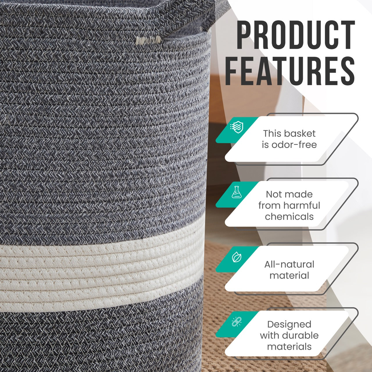 Large Cotton Rope Laundry Hamper Woven Basket with Handles