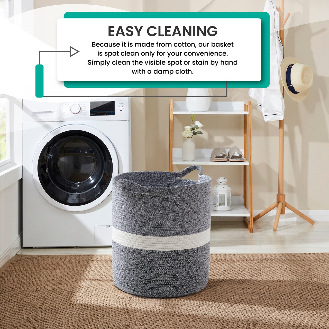 Large Cotton Rope Laundry Hamper Woven Basket with Handles