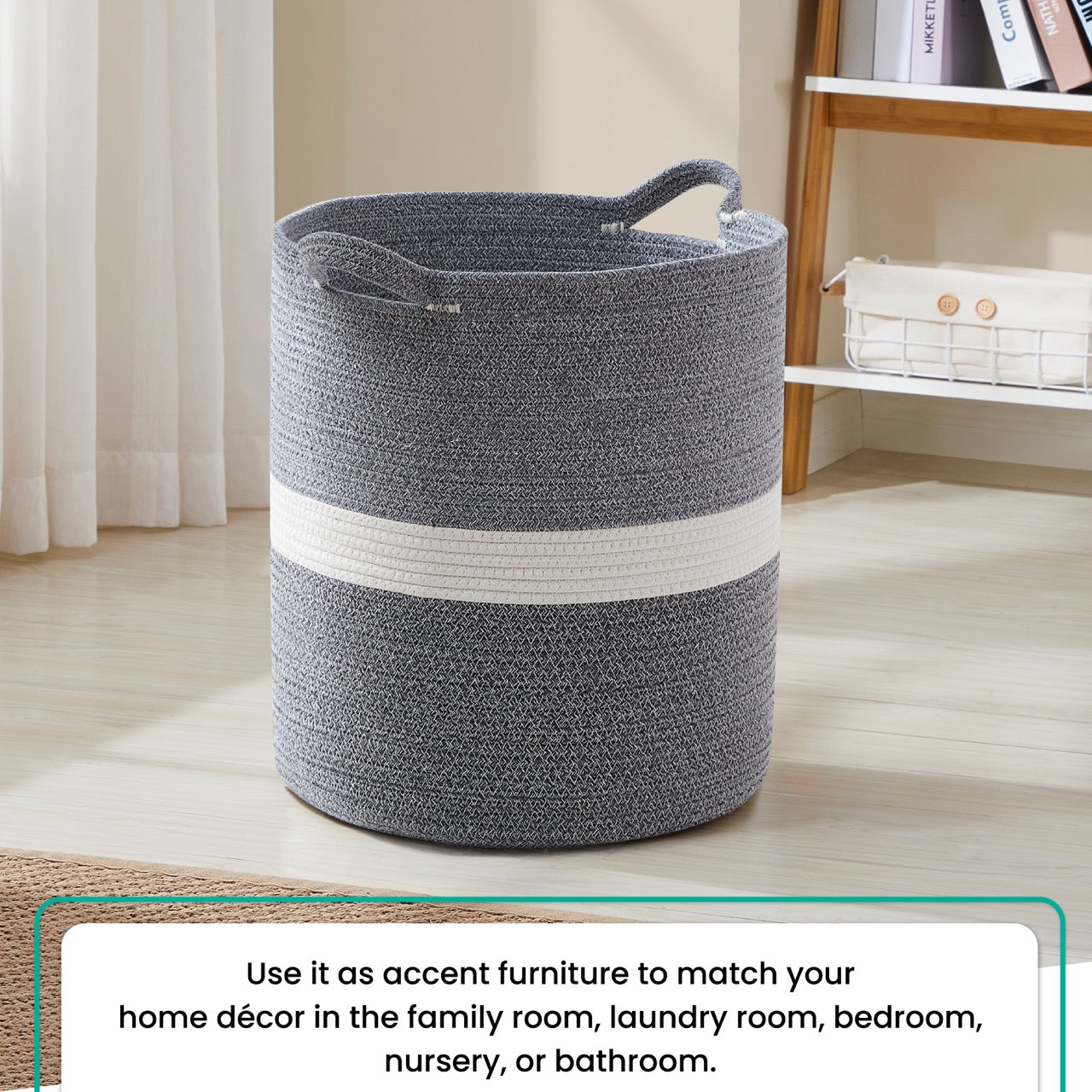 Large Cotton Rope Laundry Hamper Woven Basket with Handles