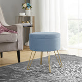 Round Velvet Storage Ottoman - Dusty Blue