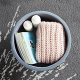 Round Velvet Storage Ottoman - Dusty Blue