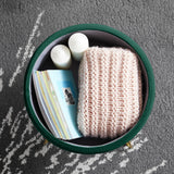 Round Velvet Storage Ottoman - Emerald Green