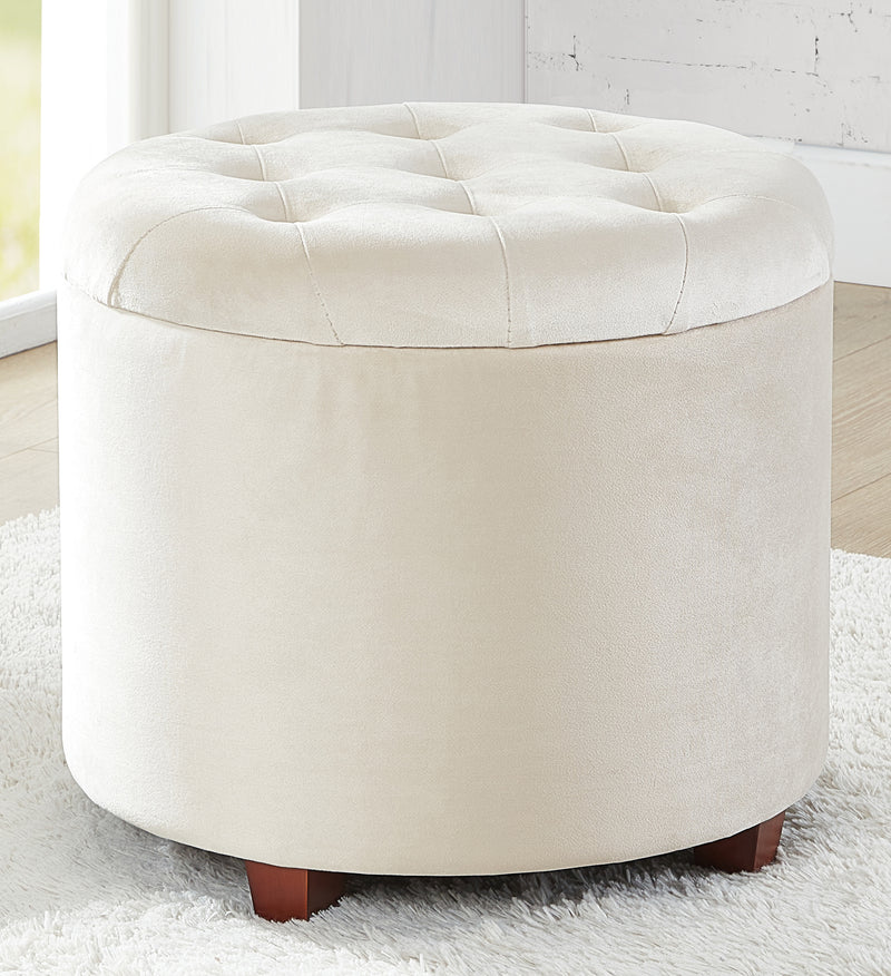 Donovan Round Tufted Velvet Storage Ottoman - Cream