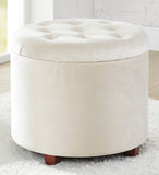 Donovan Round Tufted Velvet Storage Ottoman - Cream