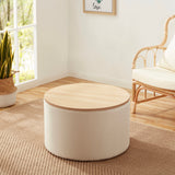 Parker Round Velvet Coffee Table Storage Ottoman - Cream