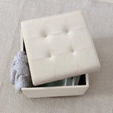 Crawford Velvet Tufted Square Storage Ottoman with Lift Off Lid - Cream
