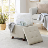 Crawford Linen Tufted Square Storage Ottoman with Lift Off Lid - Beige