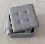 Crawford Linen Tufted Square Storage Ottoman with Lift Off Lid - Gray