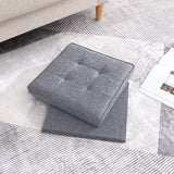 Foldable Tufted Linen Square Storage Ottoman with Table Top Lid - Gray