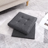 Foldable Tufted Linen Square Storage Ottoman with Table Top Lid - Black